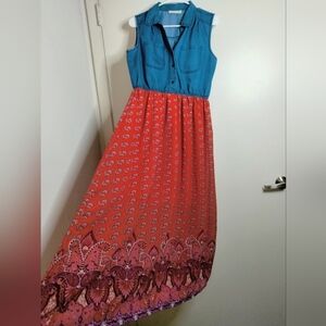 Speed Control Chambray & Floral Print Midi/Maxi Dress